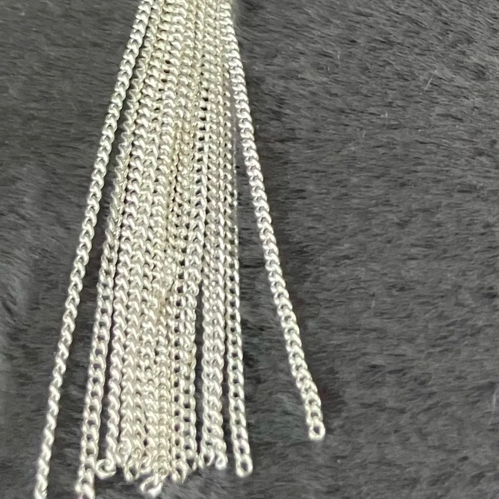 Silver Teardrop Filigree Tassel Pendant Long Chain Necklace‎